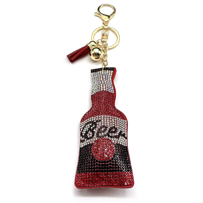 AFAWA Schlüsselanhänger, Bier Wein Flasche, Kristall Strass, Quaste, Unisex - Bild 2