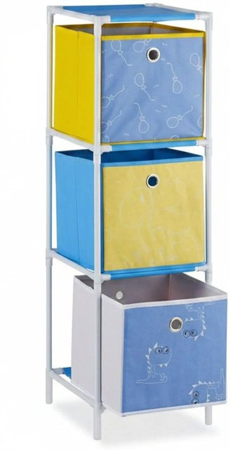 Relaxdays Kinderregal mit Dino-Motiv und 3 Boxen, Mehrfarbig, B/T/H: 89 x 27,5 x 30 cm - Bild 1