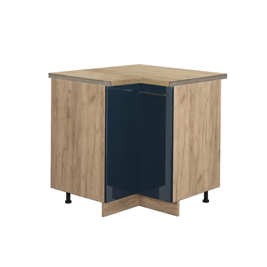 Vicco Eckunterschrank Fame-Line Eiche und Dunkelblau Hochglanz mit Arbeitsplatte Eiche Höhe: 87 cm - Bild 3