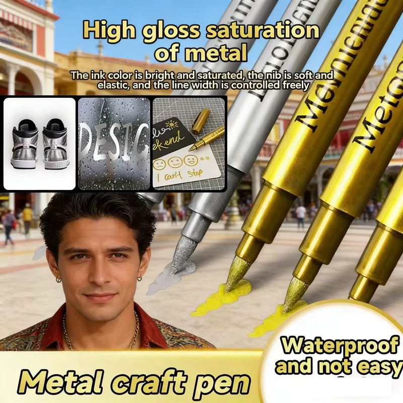 GN 6 Stück Permanente Metallic-Markerstifte Set mit Gold, Silber und Weiß für Kunst, Steinmalerei und DIY-Projekte - Bild 3