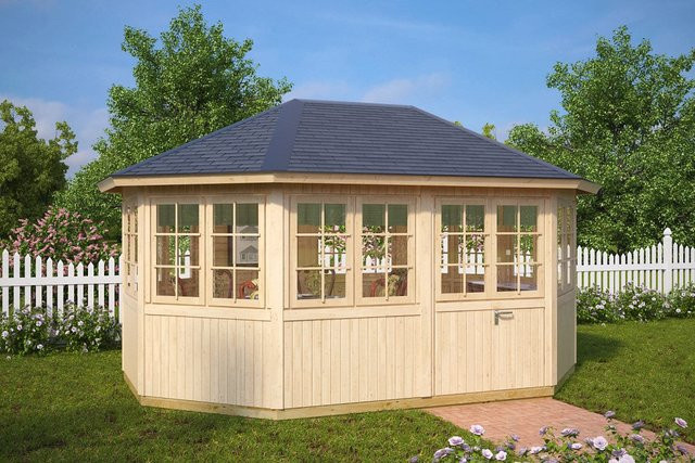 Hansagarten24 8-Eck-Gartenpavillon Albatros aus Holz in Braun, B/T: 5 x 3 m - Bild 1