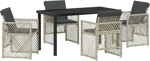 vidaXL Garten Essgruppe aus Poly-Rattan in Hellgrau, 5-teiliges Set mit Tisch und Stühlen für Garten und Terrasse - Bild 1
