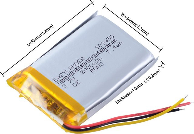 3Wries Lithium-Ionen-Polymer-Akku 3,7V 2000mAh in Silber für Navigator DVR GPS Kamera und PS4 - Bild 1