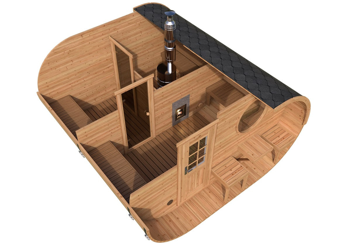 Große Oval Saunafass Deluxe mit Terrasse aus Thermoholz oder Fichtenholz, B/T/H: 400 x 400 cm - Bild 2