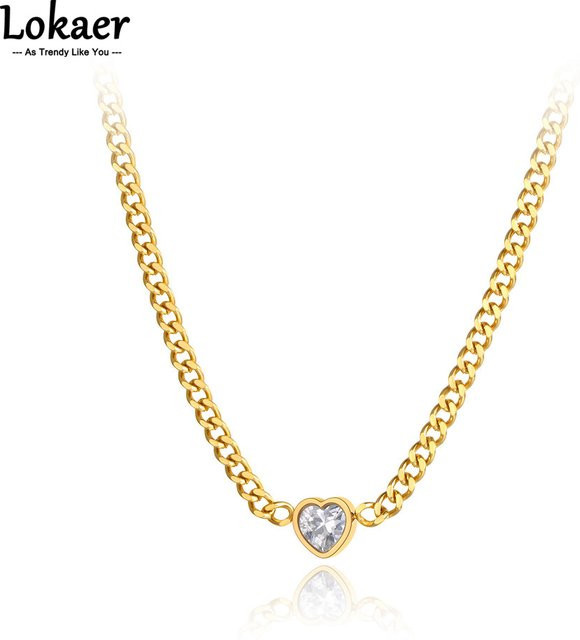 Lokaer Halskette Edelstahl, Gold, Kristall, Damen - Bild 1