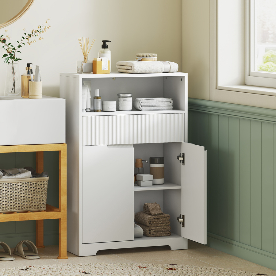 HOMCOM Badezimmerschrank modern in Weiß mit offenem Fach, Schublade und verstellbarem Regal, B/T/H: 60 x 30 x 91,5 cm - Bild 2