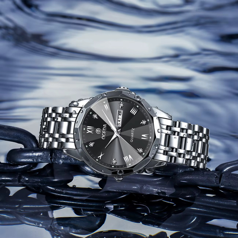 OGADE Armbanduhr Edelstahl, Quarz, Schwarz, Herren - Bild 3