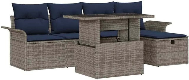 vidaXL Gartenmöbel-Set aus Poly-Rattan in L-Form mit 6 Teilen, grau, inklusive Polsterkissen und integriertem Stauraum - Bild 1