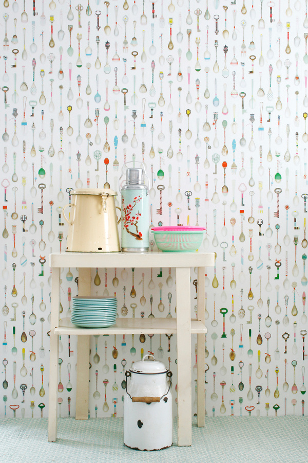 Studio Ditte Tapete Teaspoon Multicolour Vlies-Tapete im Vintage-Stil Matt - Bild 1
