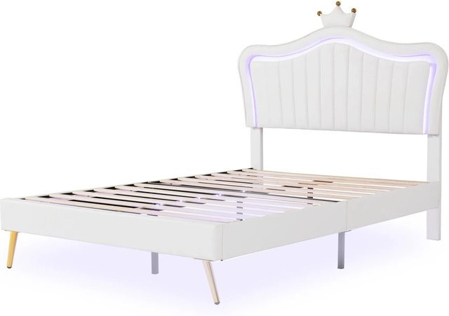 okwish Polsterbett für Kinder in Weiß mit LED-Unterbettbeleuchtung, B/T/H: 140 x 200 x 122 cm - Bild 1