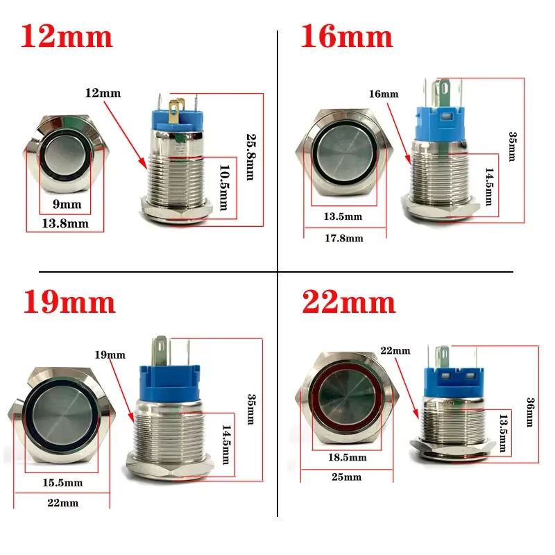 Wasserdichter Metall-Drucktaster mit LED-Beleuchtung als flacher runder Ein/Aus-Schalter in Rot, IP65 Schutzklasse - Bild 2