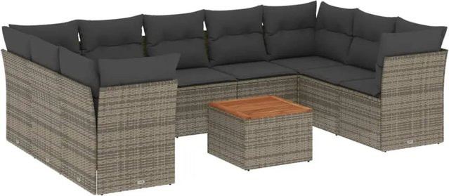 vidaXL 10-teilige Garten-Sofagarnitur aus Polyrattan in Grau mit Kissen und Stauraum - Bild 1