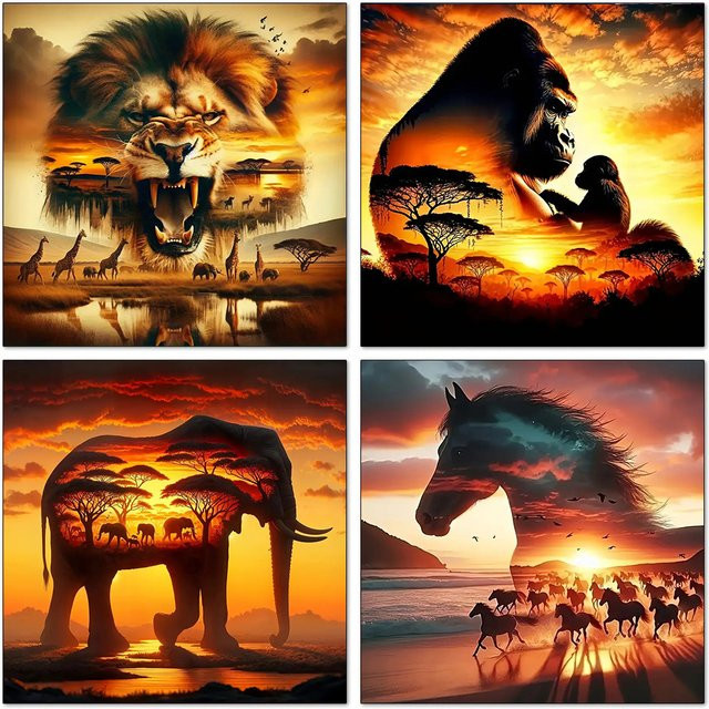 QIZITENG Diamant-Malerei Elefant im Sonnenuntergang 5D DIY Set mit runden Steinen in Multicolour, B/H: 20 x 20 cm - Bild 1