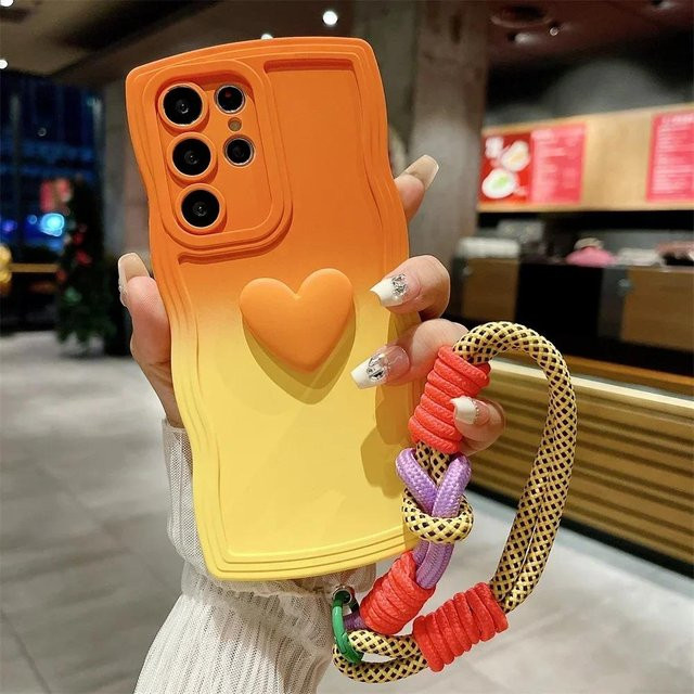 Samsung Handyhülle mit Liebesherz und Lanyard im Farbverlauf für Galaxy S23 S24 S2 Ultra S22 S21 S20 Plus A53 5G A34 A32 A14 - Bild 1