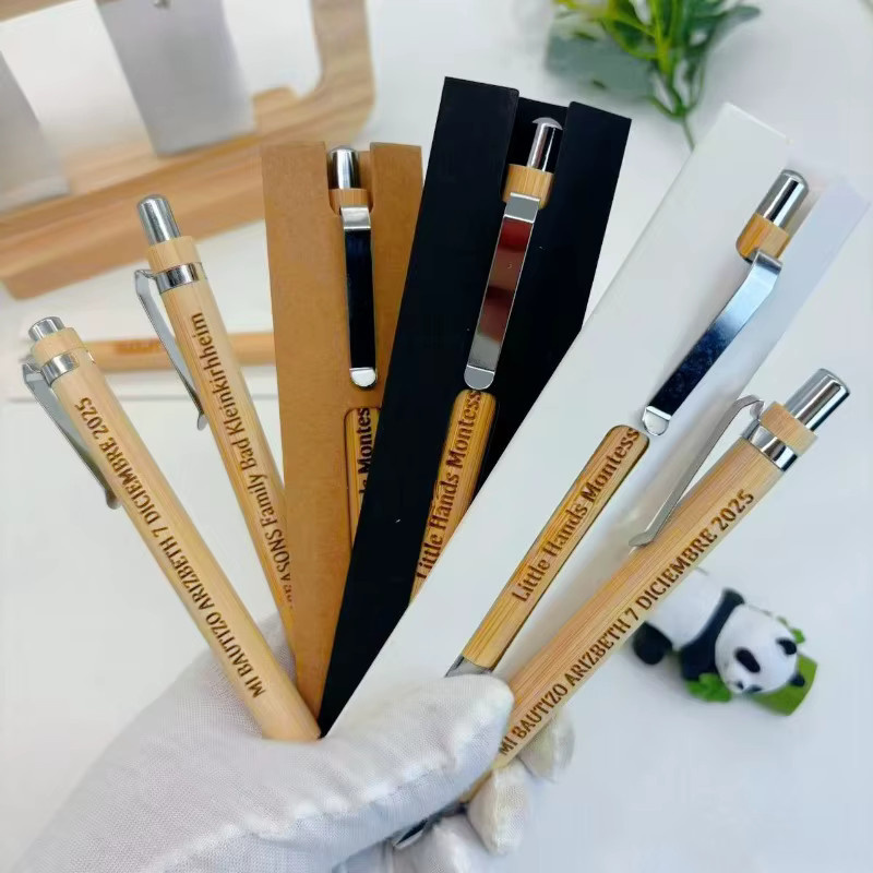 Personalisierte Bambus-Kugelschreiber mit schwarzer Tinte und Geschenkbox für Hochzeiten, Verlobungen oder als Geschäftsgeschenke - Bild 3