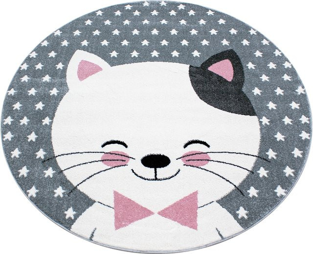 Kinderteppich Kadima Design mit Katzen-Motiv, Rosa, Durchmesser: 160 cm - Bild 1