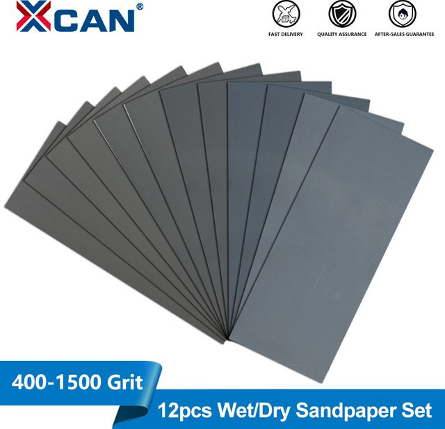XCAN 12-teiliges Schleifpapier-Set in Grau für Metall und Kunststoff, Körnung 400 bis 1500, Nass- und Trockenschleifpapier zum Polieren - Bild 1