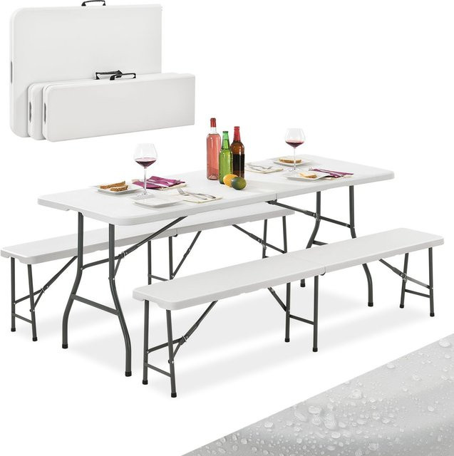 Juskys Bierzeltgarnitur Bayreuth 3-teilig aus Kunststoff in Weiß, B/T/H: 180 x 70 x 74 cm - Bild 1