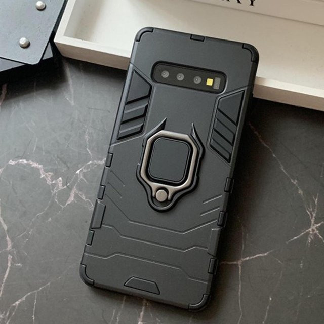 Samsung Galaxy S10 S10e S10 Plus Armor Handyhülle mit Fingerring Halter und TPU Rand in Schwarz - Bild 1