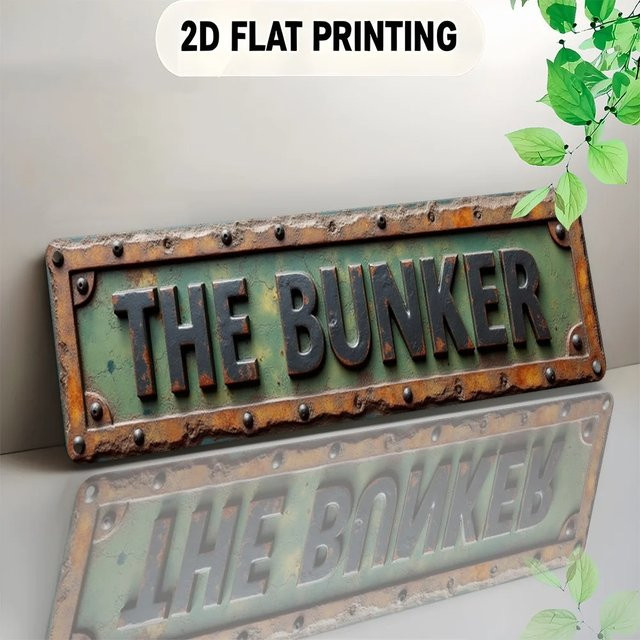 CIFBUY Vintage Rustikales Metall-Wandschild THE BUNKER Aluminium-Plakette in Green Bronze - Bild 1