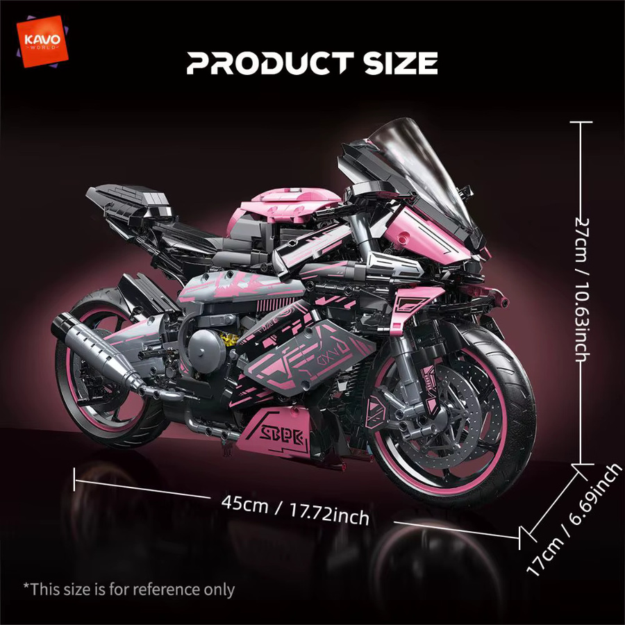 KAVOWORLD Tech MOC Motorrad-Modell, 1:5 Maßstab, Rosa, 2096 Teile - Bild 4