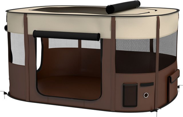 Aosom PawHut Hundepark aus Oxford-Gewebe als faltbares Outdoor-Gehege für Hunde und Welpen mit Aufbewahrungstaschen, B/T/H: 114 x 89 x 59 cm, cremefarben und braun - Bild 1