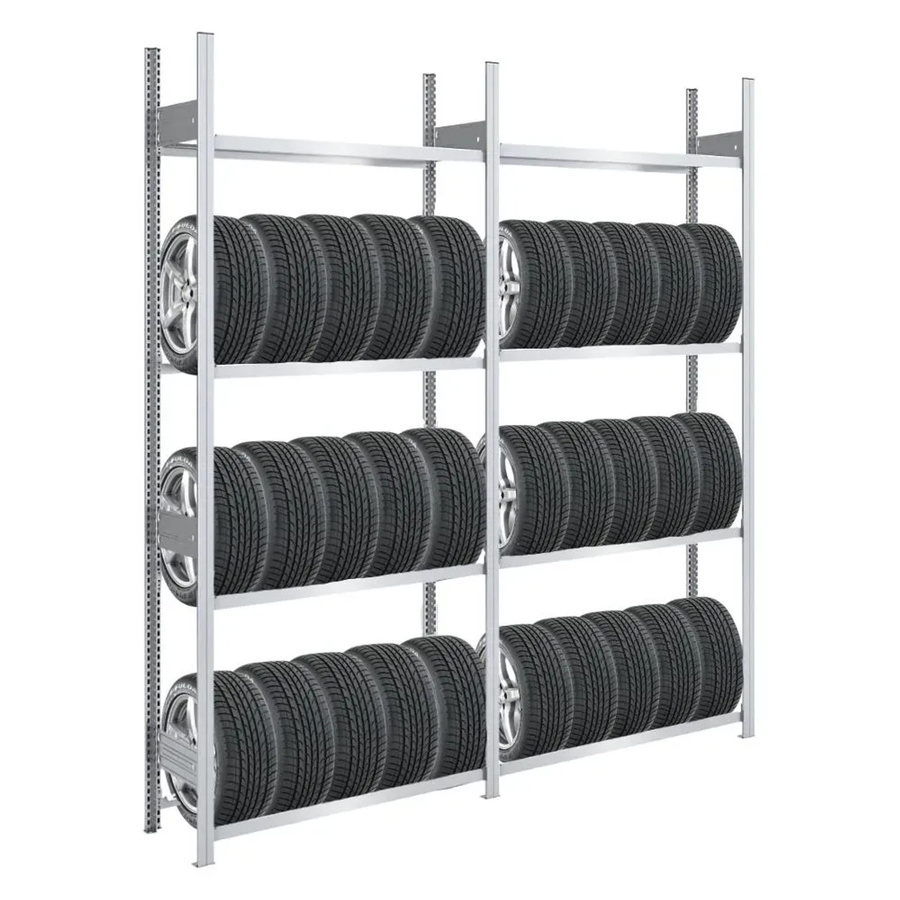 PROREGAL Reifenregal Tire Pro Made In Germany, Farbe: Silber, H x B x T: 250 x 200 x 43 cm, 4 Ebenen, 150 kg Fachlast, bis zu 10 Reifen pro Ebene, verzinkt - Bild 2