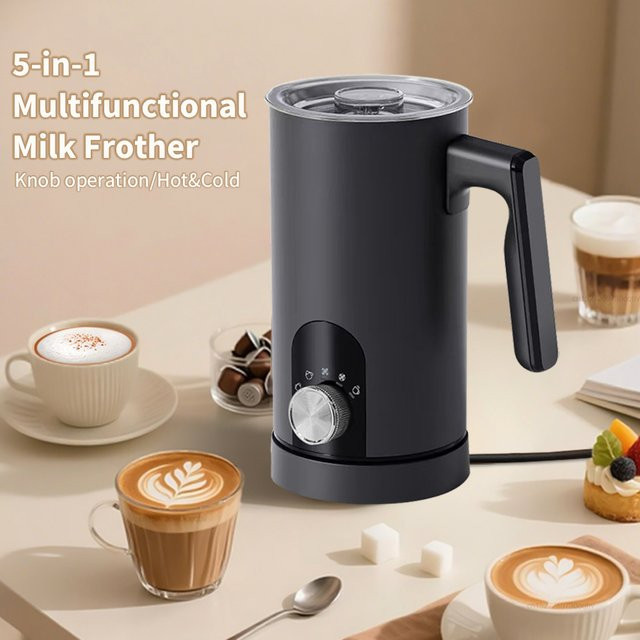 Elektrischer Milchaufschäumer von raugee, 5-in-1 Milchschaummaschine in Schwarz für Cappuccino, Sahne und Ei - Bild 1