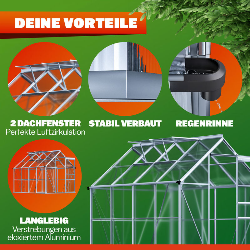Alu Gewächshaus mit 2 Dachfenstern, B/H/T: 250 x 195 x 190 cm - Bild 2