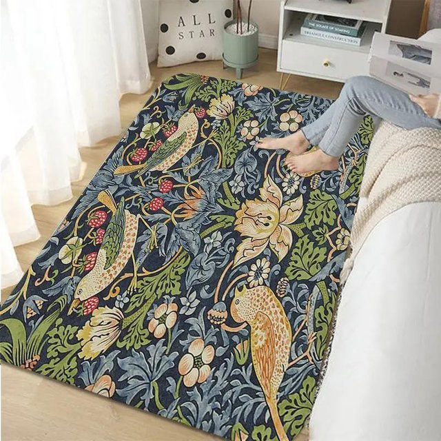 Karpetti Badezimmerteppich William Morris Erdbeere im Retro-Stil, rutschfeste Fußmatte mit floralem Design, B/T: 160 x 100 cm, Mehrfarbig - Bild 1