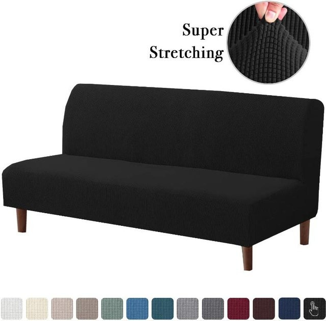 RTTIME Elastischer Sofa-Bettbezug ohne Armlehnen in Schwarz mit Jacquard-Stretch-Material - Bild 1