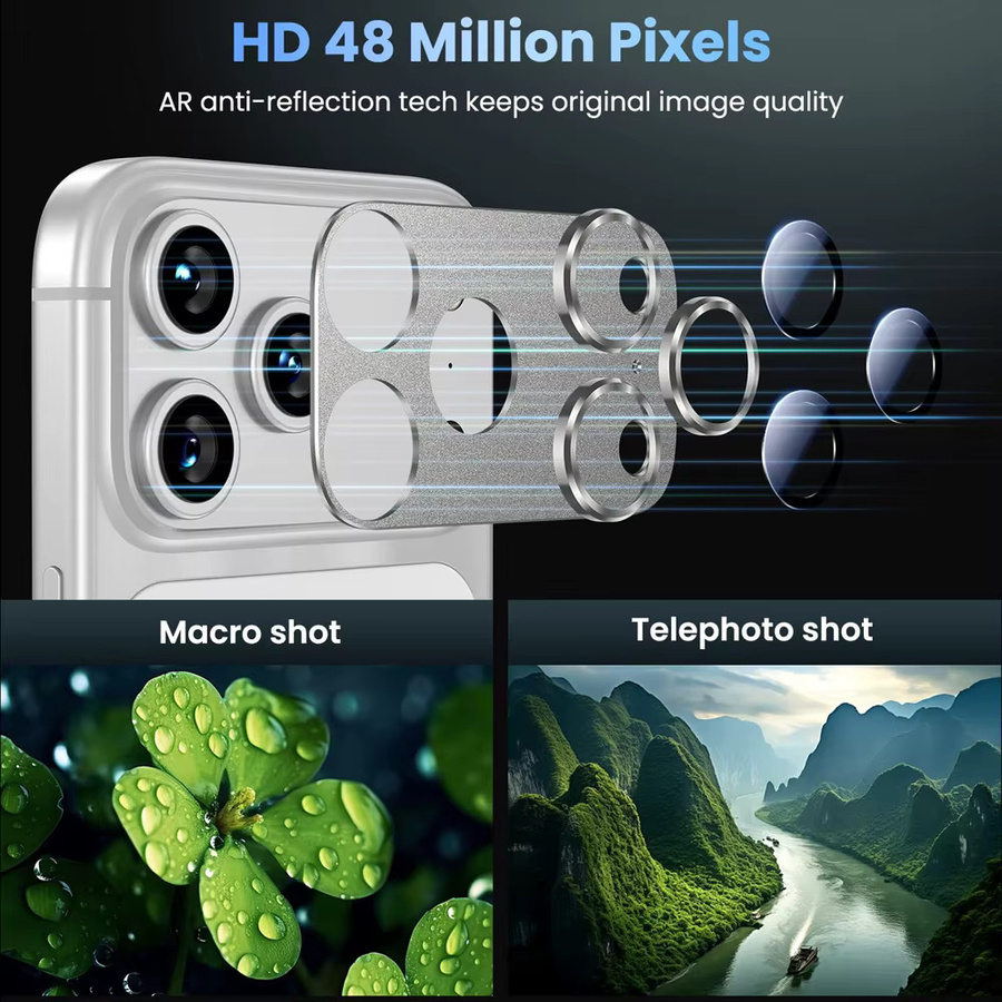 Kameraobjektivschutz aus Metall und Glas für iPhone 17 Pro und iPhone 17 Pro Max mit AR+AF Matt-Effekt in Grau und Silber - Bild 3