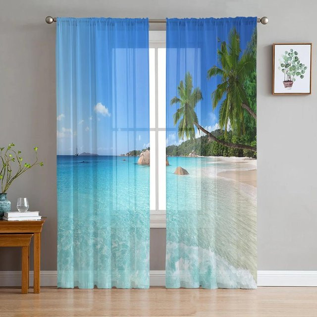 Yiran Furniture Transparente Tüll-Vorhänge mit Landschafts-Design aus Organza, B: 135 cm, H: 115 cm - Bild 1