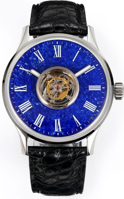 HUASUO Herren-Armbanduhr, Handaufzug, 42 mm, Leder, Blau, Edelstein - Bild 1
