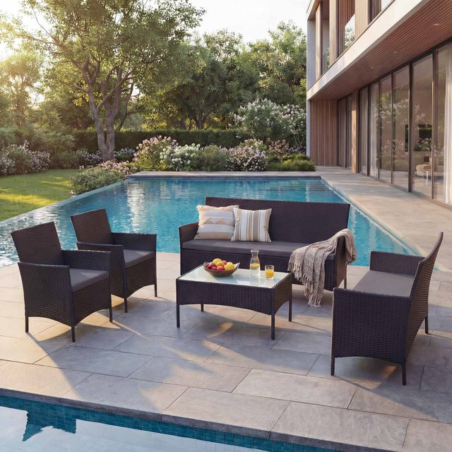 MCW Poly-Rattan Garten-Garnitur Hamar Lounge-Set in Anthrazit mit Sitzkissen - Bild 1