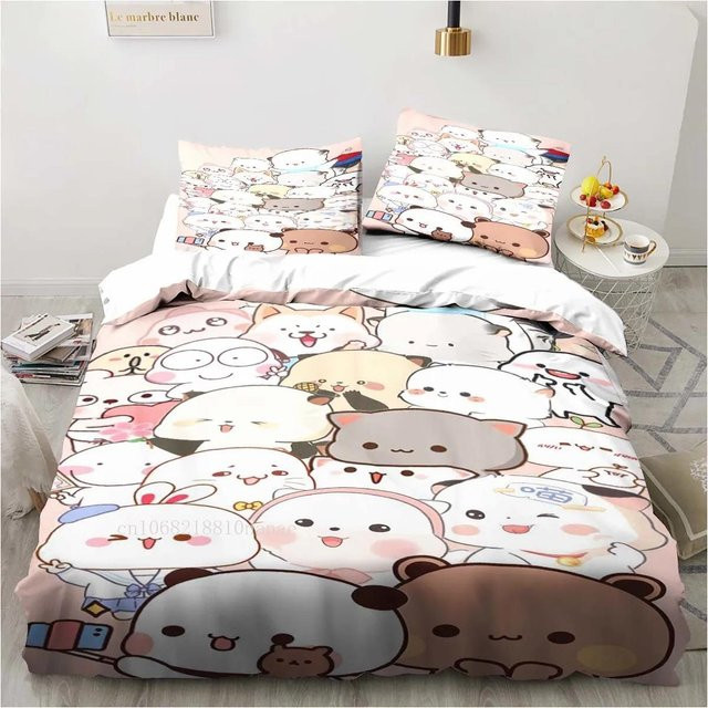 Bettwäscheset mit Bubu- und Dudu-Cartoon-Druck von Binchi Outdoor Product, 2-teiliges Set aus Bettbezug und Kissenbezug aus Mikrofaser, Mehrfarbig, B/H: 70 x 133 cm - Bild 1