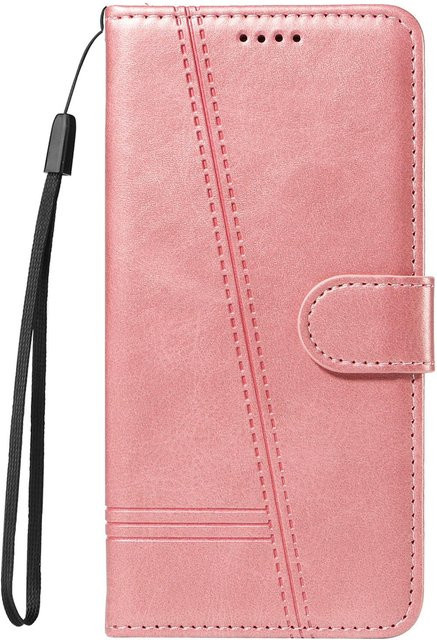 Xiaomi Ledertasche mit Prägelinien und Kartenfach für Redmi Note 13 Pro Plus, Note 12 Pro, Note 11s und weitere Modelle, Farbe: Rose Gold - Bild 1
