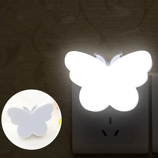 RXSFY Schmetterlings-Nachtlicht in Weiß mit Dämmerungssensor für Wohnzimmer, Schlafzimmer, Badezimmer und Kinderzimmer, Warmweißes Plug-in Wandlicht - Bild 1