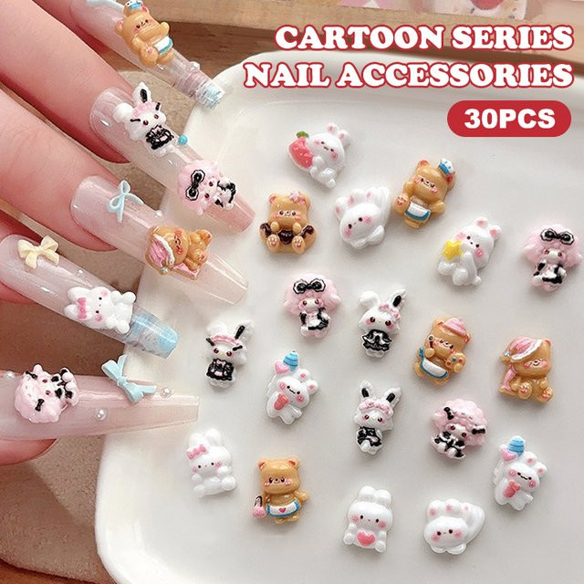HNKMP Nail Art Charms, 30 Teile, Cartoon 3D Bunny, Braun, Glänzend - Bild 1