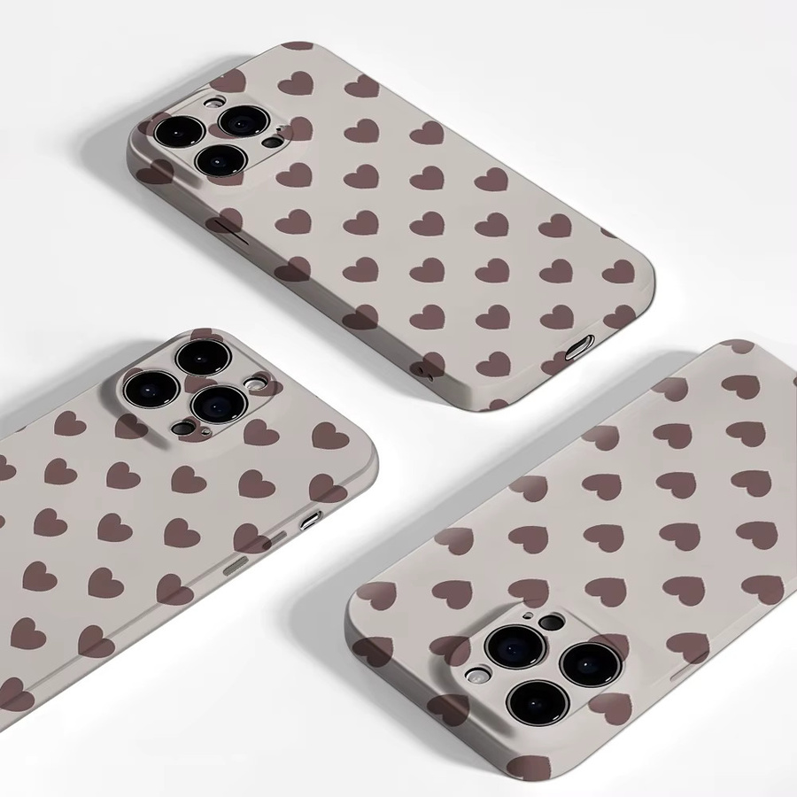 Handyhülle mit braunem Herzmuster für Apple iPhone 12 bis iPhone 17 Pro Max Plus mit doppelschichtiger Rückseite - Bild 3