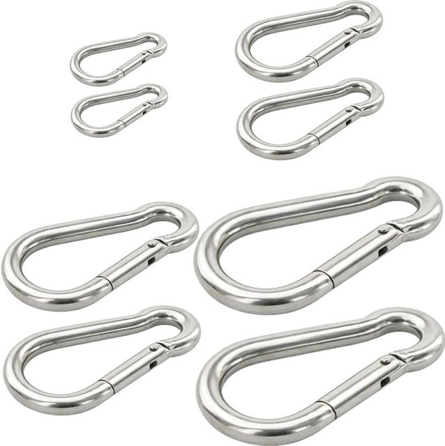 vasalat Karabiner-Set aus Edelstahl in Silber, 8 Stück mit 4 verschiedenen Größen bis 45/99/176/237 kg - Bild 1