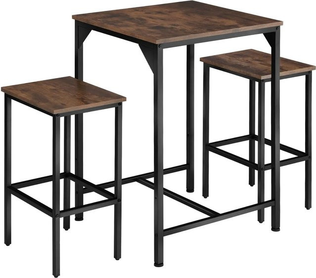 tectake Barset Inverness 3-teiliges Set im Industrial Style aus Holz und Stahl, Farbe Braun, B/T/H: 120 x 60 x 91 cm - Bild 2