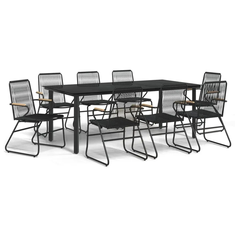 vidaXL 9-teilige Garten-Essgruppe aus schwarzem PVC-Rattan mit Glastisch und Teakholz-Elementen - Bild 2