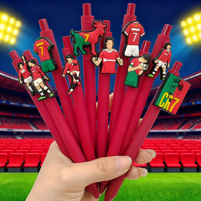 12 Stück Fußball Sport Kugelschreiber mit rotem Serie-Thema und Gel-Tinte in Rot - Bild 1