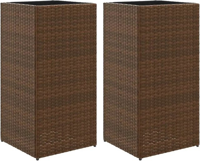 2er-Set vidaXL Pflanzkübel aus PE-Rattan und pulverbeschichtetem Stahl in Braun, B/T/H: 40 x 40 x 80 cm - Bild 1