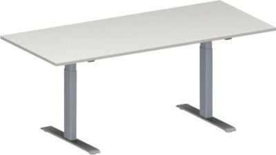 Schäfer Shop Genius Konferenztisch MODENA FLEX in Rechteckform mit T-Fuß Rechteckrohr, Farbe lichtgrau und weißaluminium, B: 180 cm, T: 80 cm, H: 65-85 cm - Bild 1