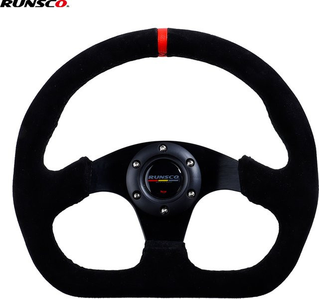 Runsco Racing Drift Flat Lenkrad aus Wildleder in Schwarz und Gelb mit 330 mm Durchmesser für Auto und Sim-Racing - Bild 1