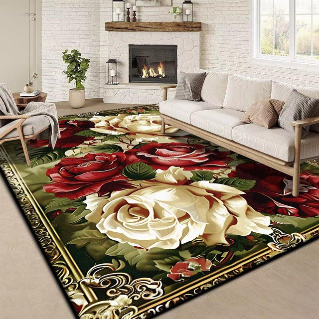 Wucifang Jewelry Retro Teppich mit Blumenmuster, weich und rutschfest, waschbar, Mehrfarbig, B: 200 cm, T: 300 cm - Bild 1
