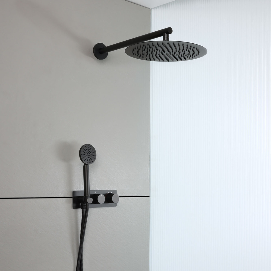 HudsonReed Unterputz-Thermostat mit Umsteller für zwei Verbraucher inklusive Duschkopf und Handbrause in Mattschwarz - Bild 1