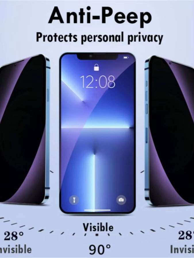 2 Stück lila Privacy Schutz Panzerglas mit Anti-BlueRay Filter für Apple iPhone 16 15 14 13 12 11 Pro Plus Mini - Bild 6